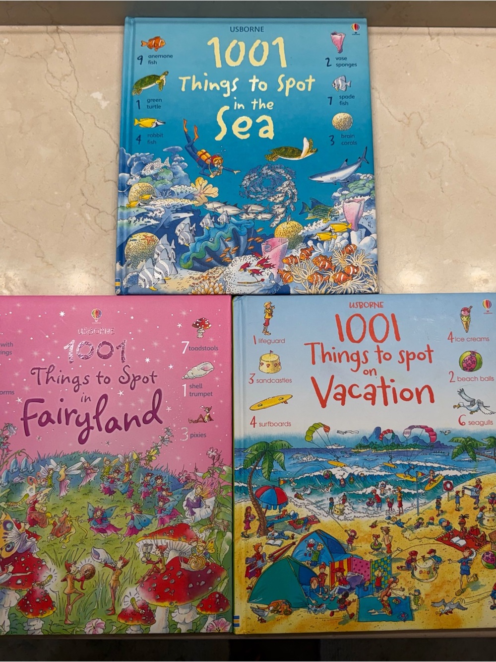 Usborne 1001 Things to Spot - Blue Sea, Pink Fairyland & Light Blue Vacation Set